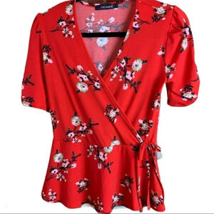 🔥Trovaré  Floral Faux Wrap V Neck Top XS